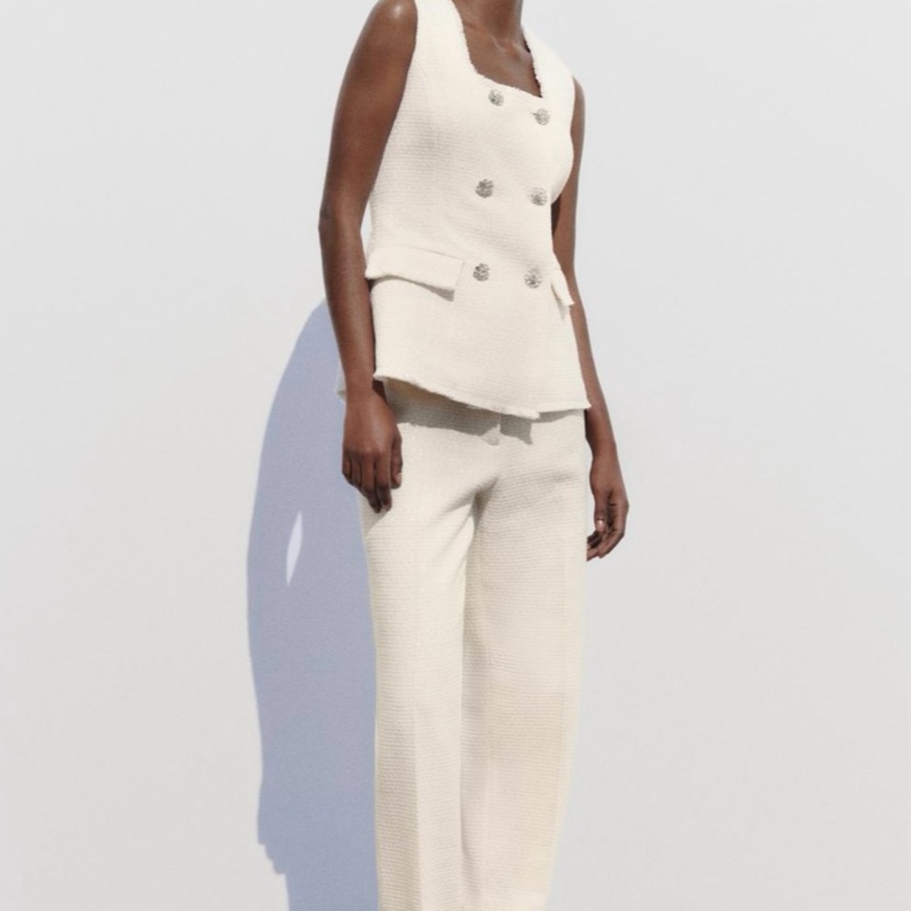 ZARA STRUCTURED METALLIC THREAD LONG VEST